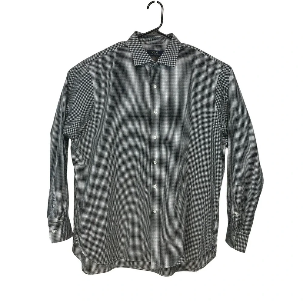 Polo‎ Ralph Lauren Mens 17.5 34-35 Black White Gingham Button Down Shirt